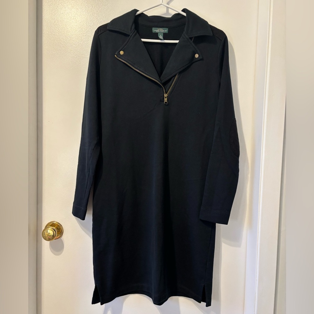 Ralph Lauren Black Cotton Long Sleeve Dress with Zipper